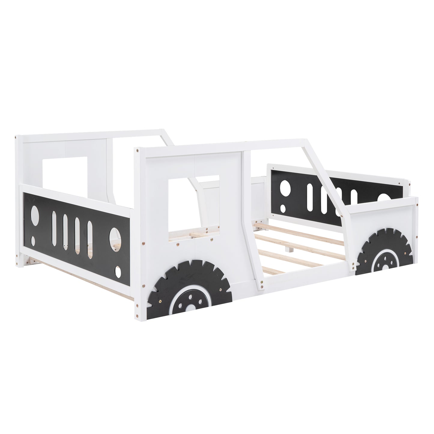 Full Size Classic Car-Shaped Platform Bed with Wheels White