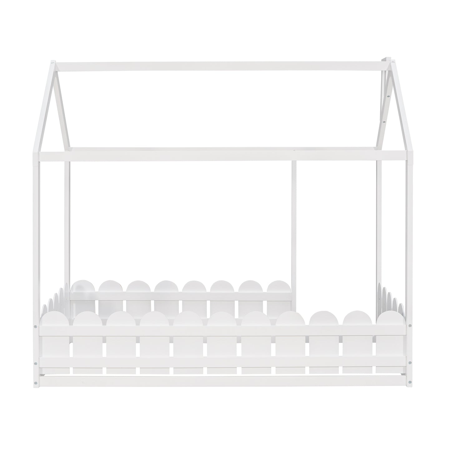 {Slats are not included}Twin Size Wood Bed House Bed Frame with Fence for KidsTeens Girls Boys {White}