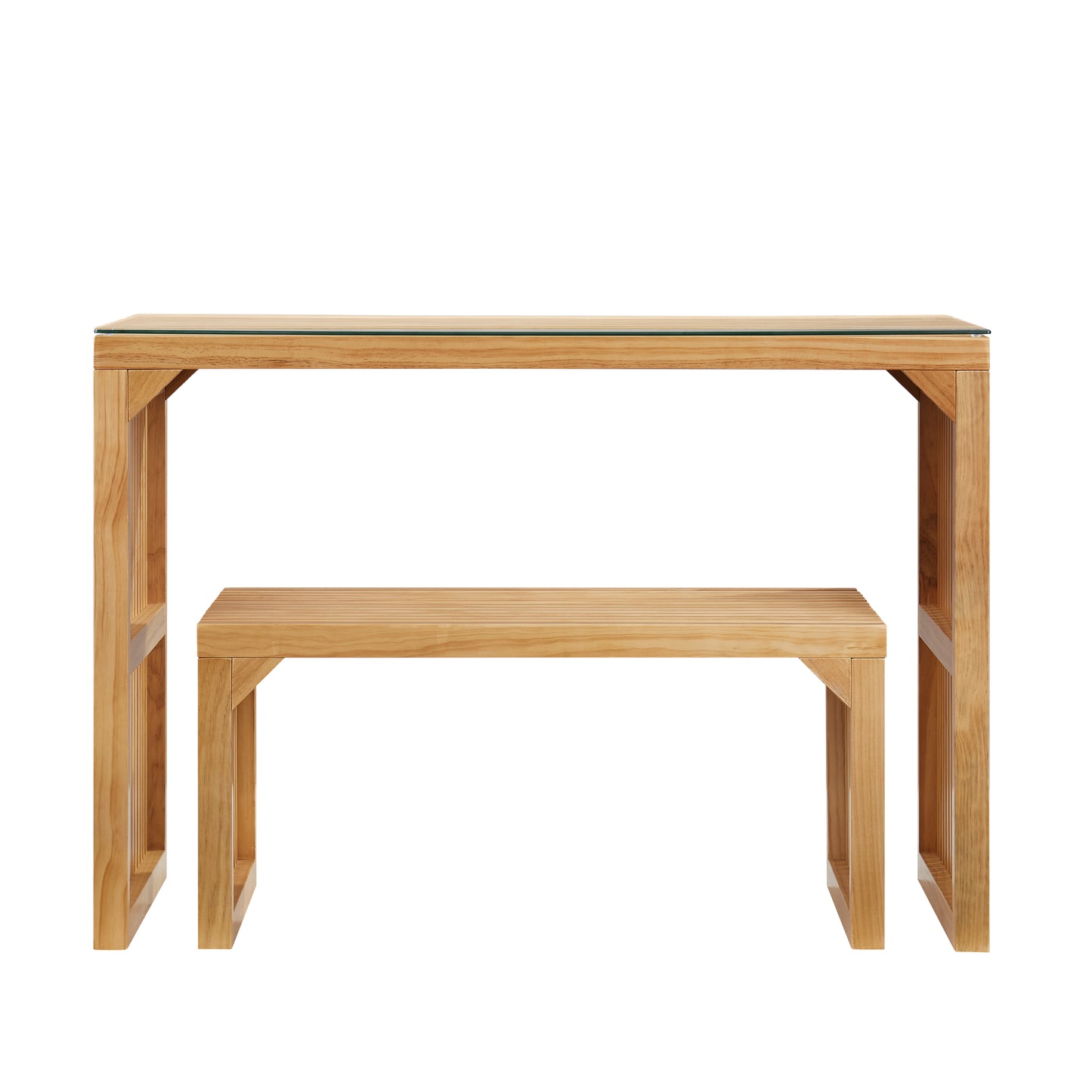 Dining Bench and Table, Pine Indoor Wood Bench for Entryway,Living Room,Kitchen and Bedroom Table (Nature, Long Bench & Table)