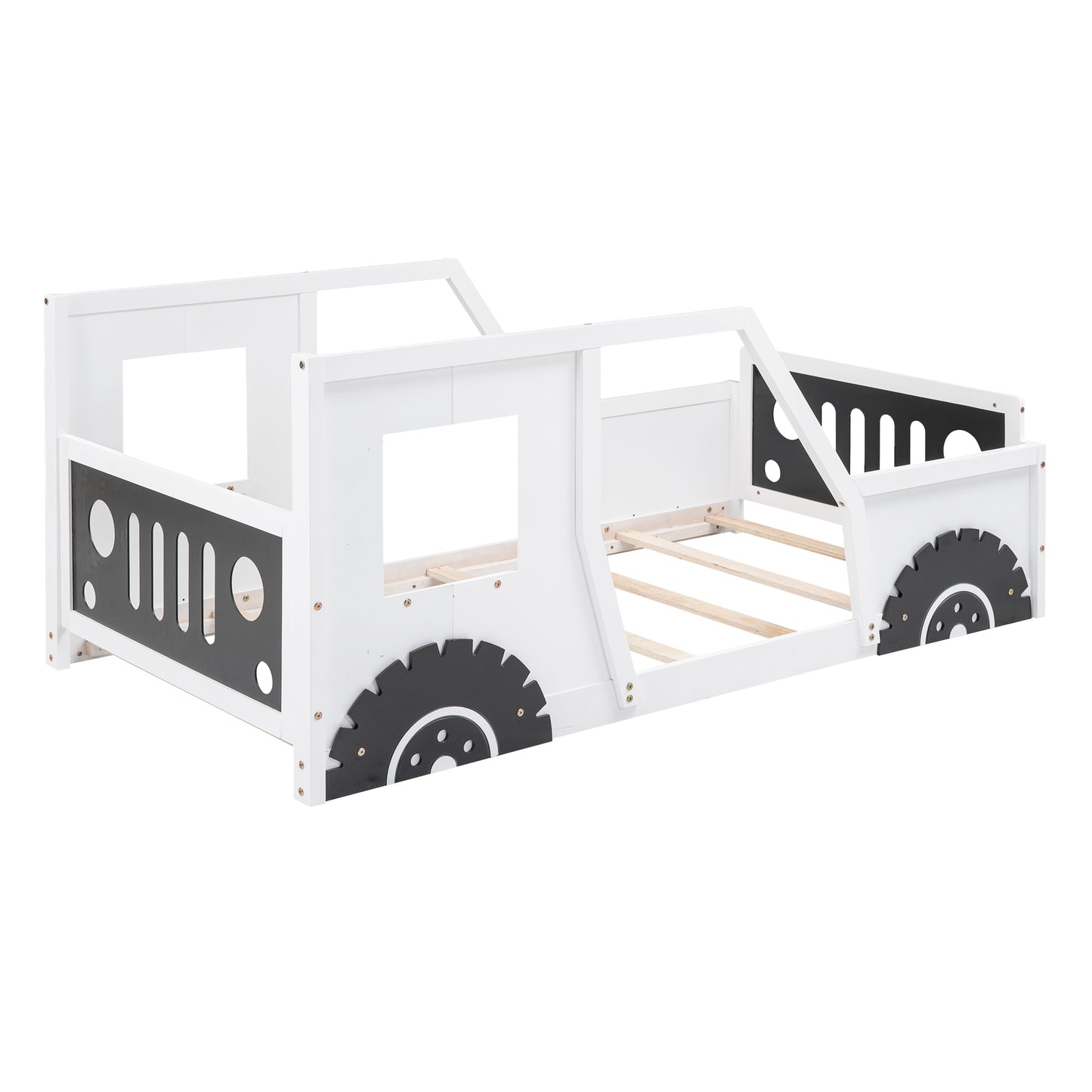 Twin Size Classic Car-Shaped Platform Bed with Wheels White